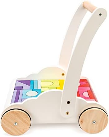 Le Toy Van - Petilou Wooden Walker צעצוע לפעוטות ותינוקות | ענן קשת חינוכית Walker | מתאים לילד או ילדה בן שנה +, רב, 45 חסימות
